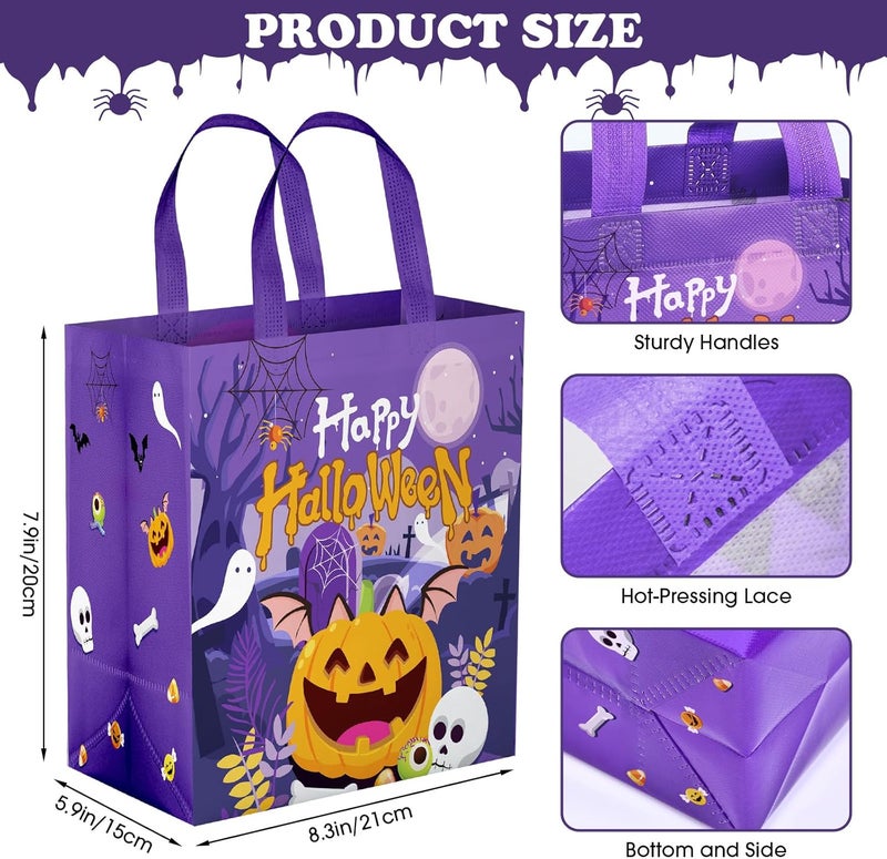 PERFQU 6 Pcs Halloween Goodie Bags - Large Happy Hallowen Party Favor Bag, Cute Non-Woven Tote Goody Candy Gift Bags with Handles for Halloween Themed Trick or Treat Party Favors Supplies - Image 3